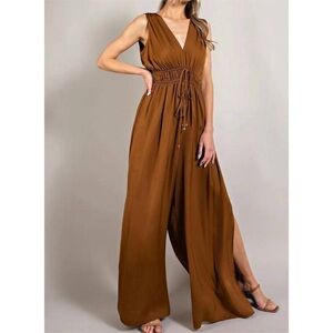 ee:some Camel V-Neck Jumpsuit